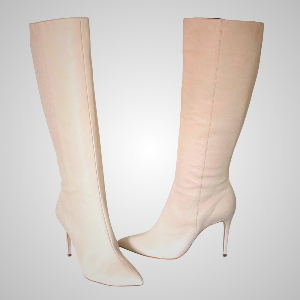 Aqua Deluxe Nappa Leather Knee High Boots Cream Size 8.5